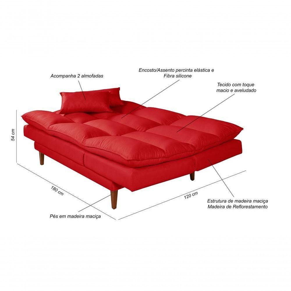 Sofá Cama Vancouver 3 Lugares Império Reclinável Casal Pés Madeira Suede Vermelho 373 - 5