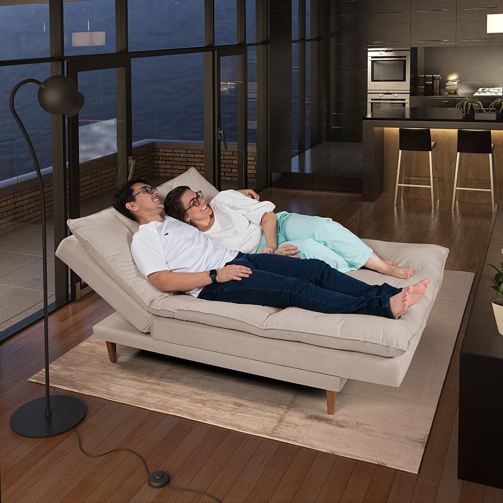 Sofá Cama Vancouver 3 Lugares Império Reclinável Casal Pés Madeira Suede Areia 376 - 2