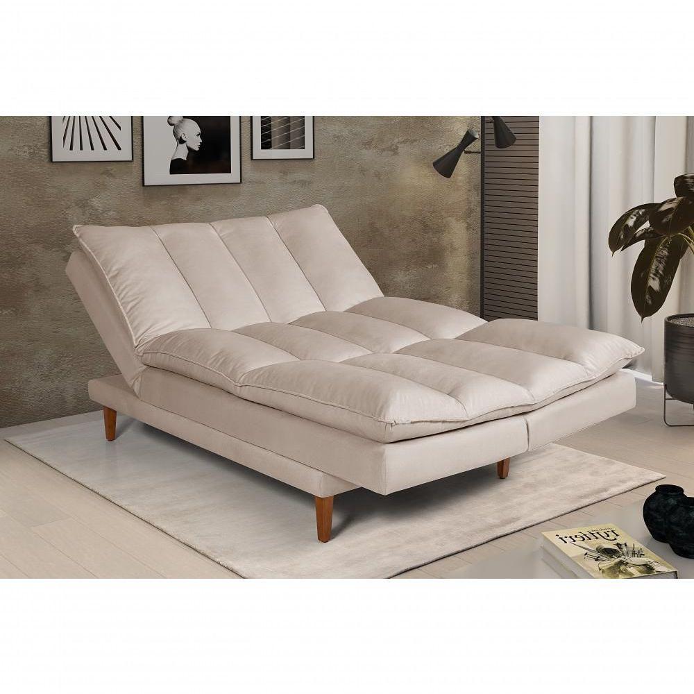 Sofá Cama Vancouver 3 Lugares Império Reclinável Casal Pés Madeira Suede Areia 376 - 3