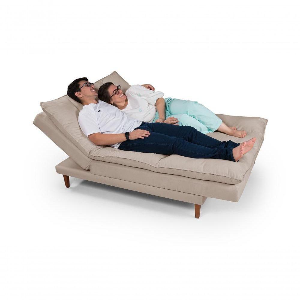 Sofá Cama Vancouver 3 Lugares Império Reclinável Casal Pés Madeira Suede Areia 376 - 5