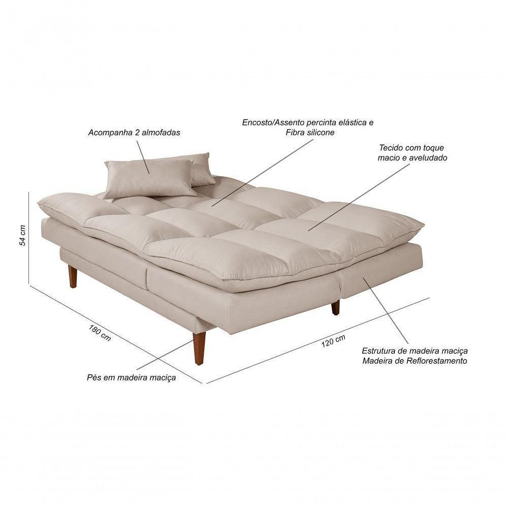 Sofá Cama Vancouver 3 Lugares Império Reclinável Casal Pés Madeira Suede Areia 376 - 6