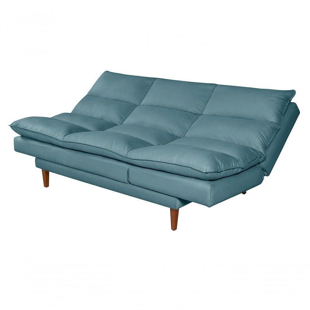 Sofá Cama Vancouver 3 Lugares Império Reclinável Casal Pés Madeira Suede Azul Turquesa 362 - 6