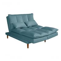 Sofá Cama Vancouver 3 Lugares Império Reclinável Casal Pés Madeira Suede Azul Turquesa 362 - 1