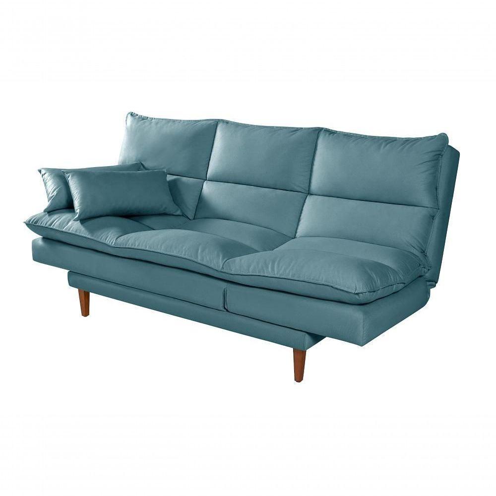 Sofá Cama Vancouver 3 Lugares Império Reclinável Casal Pés Madeira Suede Azul Turquesa 362 - 1
