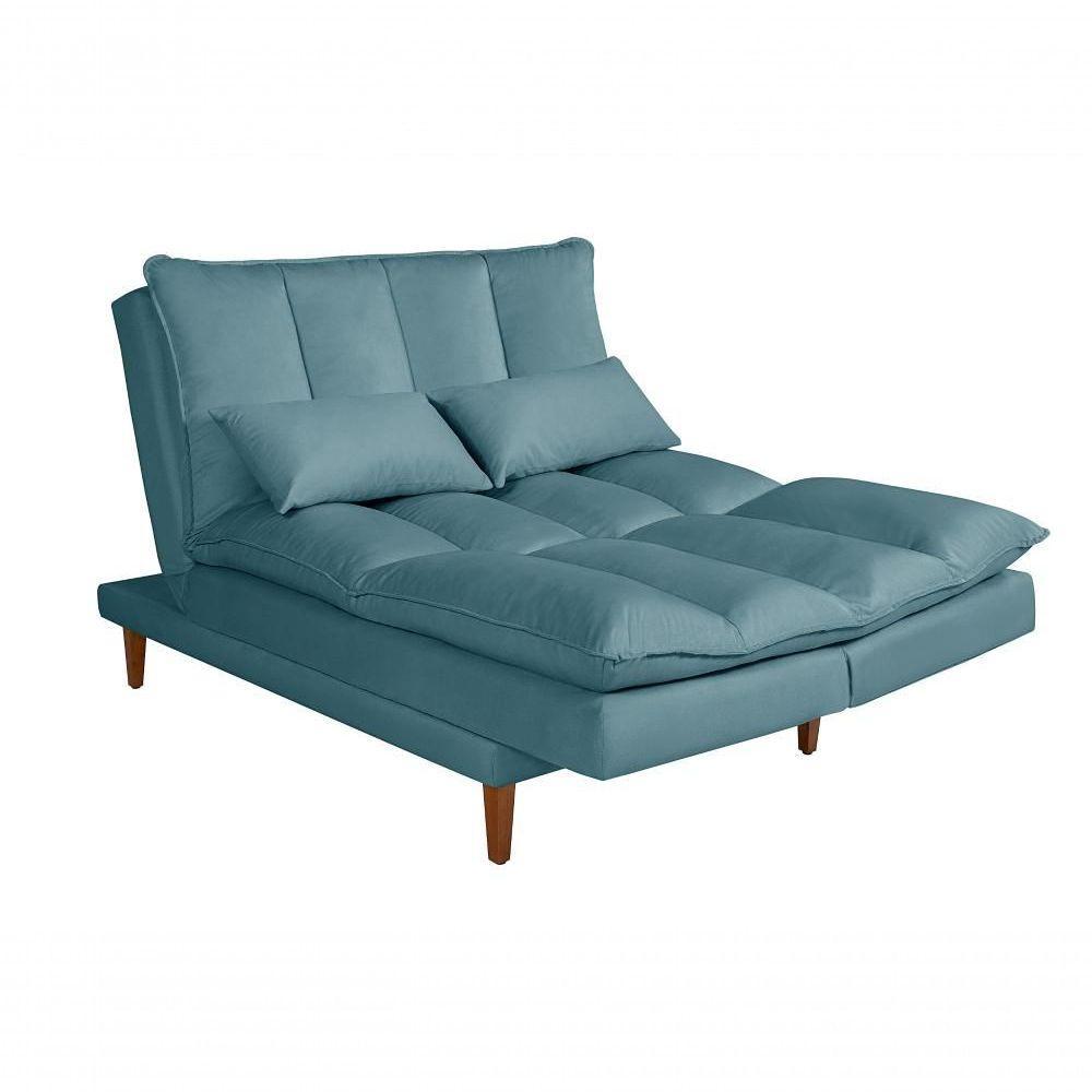Sofá Cama Vancouver 3 Lugares Império Reclinável Casal Pés Madeira Suede Azul Turquesa 362 - 9