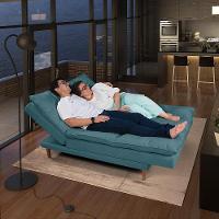 Sofá Cama Vancouver 3 Lugares Império Reclinável Casal Pés Madeira Suede Azul Turquesa 362 - 2