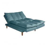 Sofá Cama Vancouver 3 Lugares Império Reclinável Casal Pés Madeira Suede Azul Turquesa 362 - 7