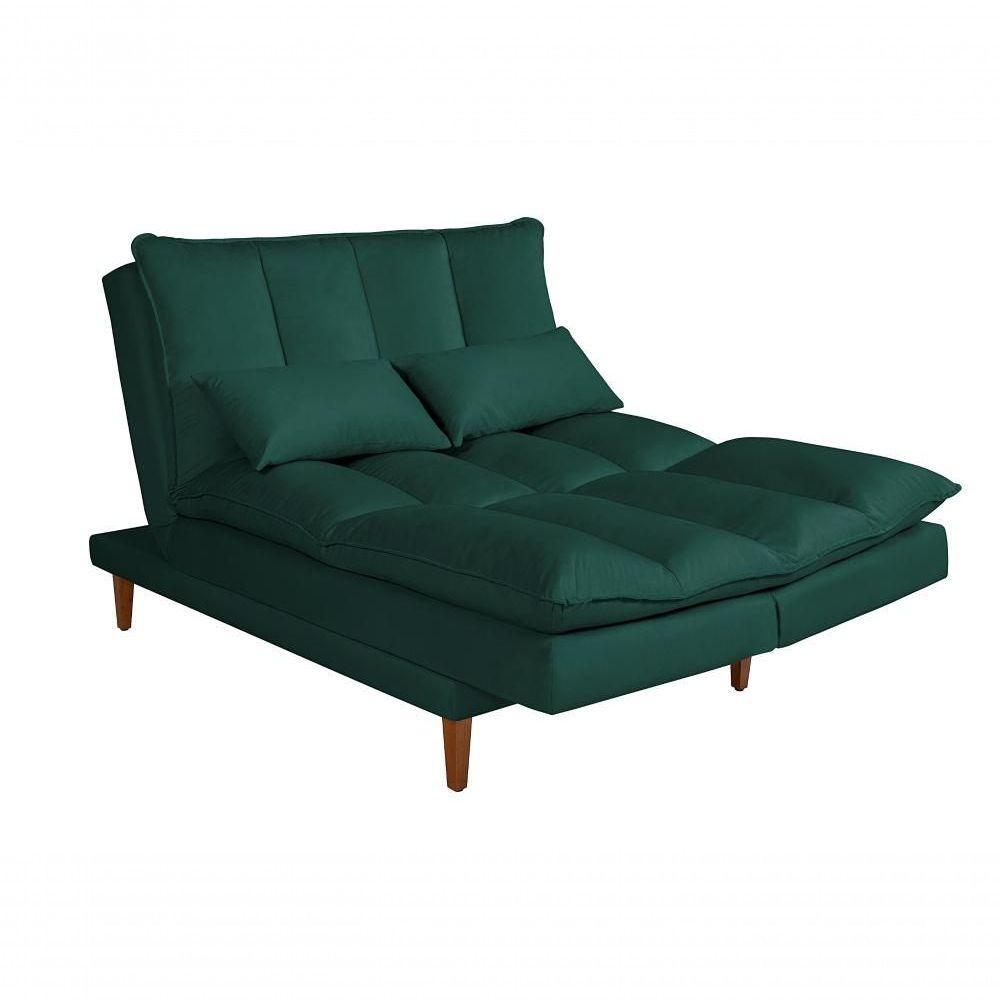 Sofá Cama Vancouver 3 Lugares Império Reclinável Casal Pés Madeira Suede Verde 403 - 1
