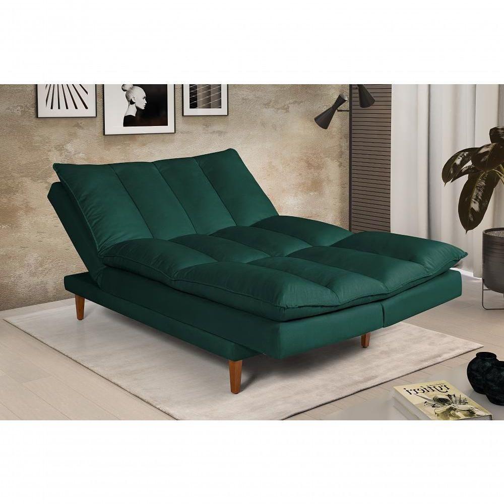 Sofá Cama Vancouver 3 Lugares Império Reclinável Casal Pés Madeira Suede Verde 403 - 7