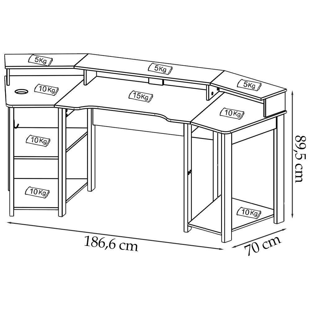 Mesa Gamer Cockpit 3 Prateleiras Me4167 Preto Vermelho Tecno Mobili Preto Vermelho - 7