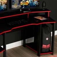 Mesa Gamer Cockpit 3 Prateleiras Me4167 Preto Vermelho Tecno Mobili Preto Vermelho