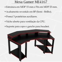Mesa Gamer Cockpit 3 Prateleiras Me4167 Preto Vermelho Tecno Mobili Preto Vermelho - 8