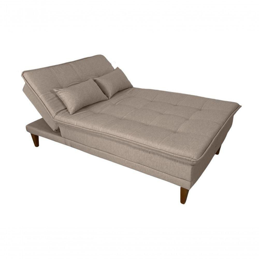Sofá Cama Berlim 3 Lugares Império Reclinável Casal Pés Madeira Com Banqueta Linho Bege 201 - 4