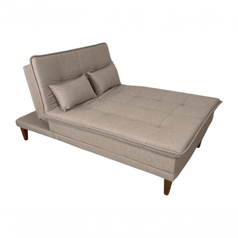 Sofá Cama Berlim 3 Lugares Império Reclinável Casal Pés Madeira Com Banqueta Linho Bege 201 - 6