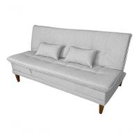 Sofá Cama Berlim 3 Lugares Império Reclinável Casal Pés Madeira Com Banqueta Linho Gelo 185 - 3