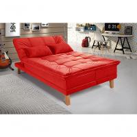 Sofá Cama Berlim 3 Lugares Império Reclinável Casal Pés Madeira Com Banqueta Suede Vermelho 373 - 2