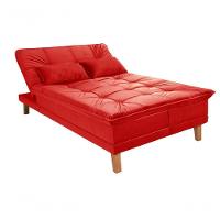 Sofá Cama Berlim 3 Lugares Império Reclinável Casal Pés Madeira Com Banqueta Suede Vermelho 373