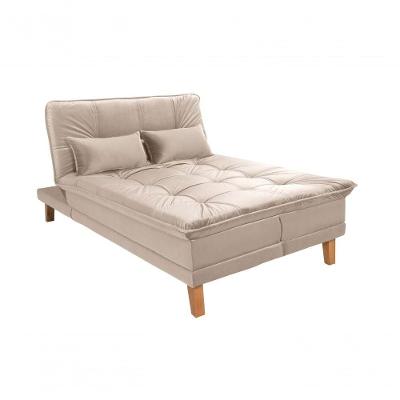 Sofá Cama Berlim 3 Lugares Império Reclinável Casal Pés Madeira Com Banqueta Suede Areia 376