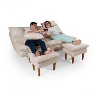 Sofá Cama Andorra 3 Lugares Império Reclinável Casal Pés Madeira Com Banqueta Suede Areia 376 - 7