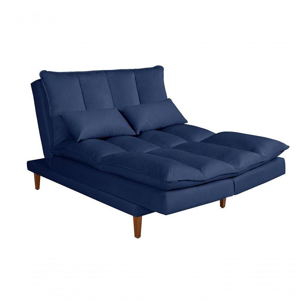 Sofá Cama Vancouver 3 Lugares Império Reclinável Casal Pés Madeira Suede Azul Marinho 375 - 1