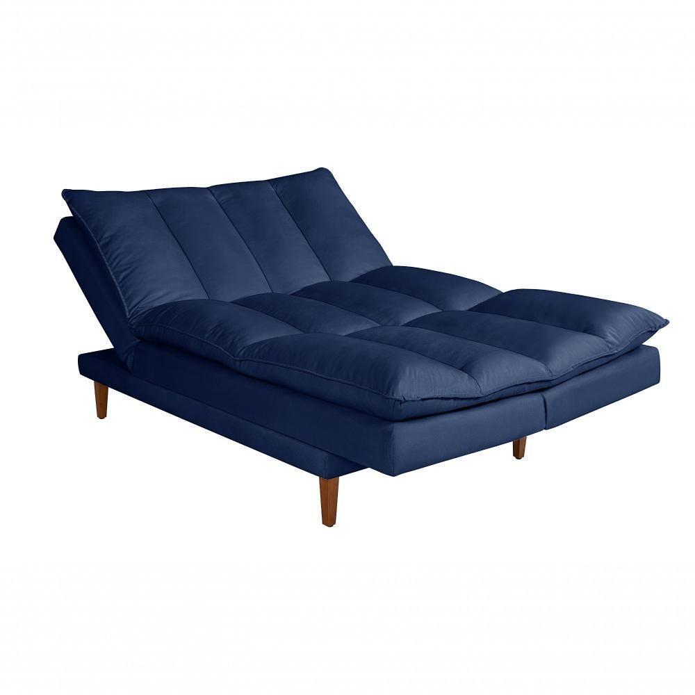 Sofá Cama Vancouver 3 Lugares Império Reclinável Casal Pés Madeira Suede Azul Marinho 375 - 5