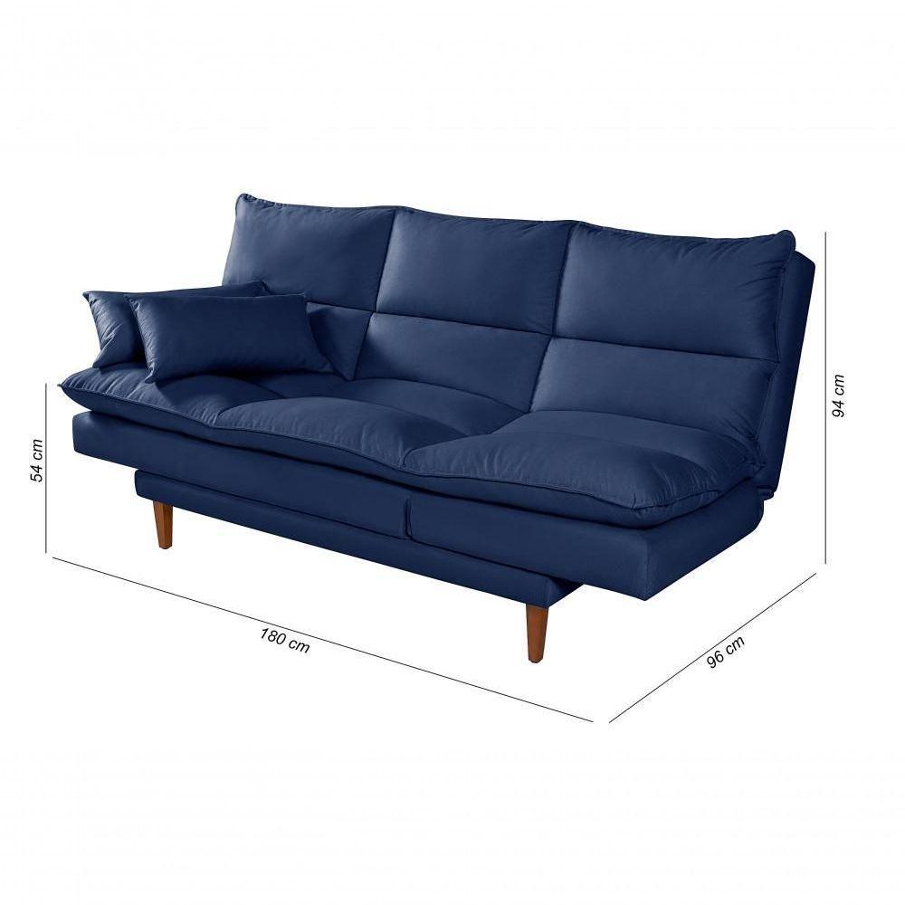 Sofá Cama Vancouver 3 Lugares Império Reclinável Casal Pés Madeira Suede Azul Marinho 375 - 6