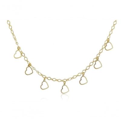 Choker Com Corações Folheado Em Ouro 18k [f027]