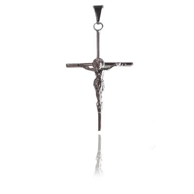 Pingente Cruz Com Cristo Aço Inox [f027]