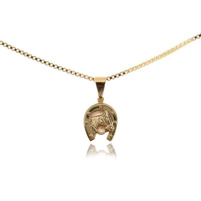 Pingente Ferradura Com Cavalo Folheado Em Ouro 18k [f027]