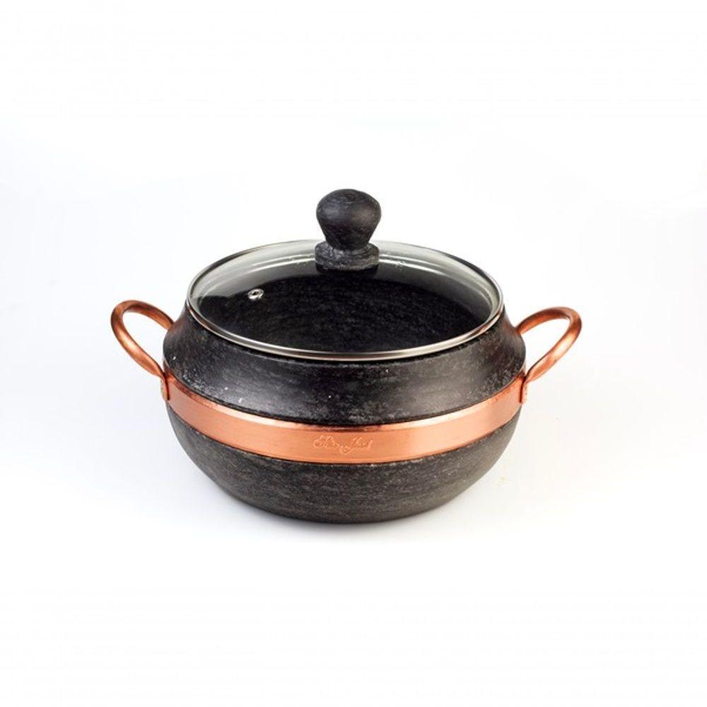 Panela Bojuda Caldeirão Em Pedra Sabão Tampa Vidro 3,6 Ltrs - São José - 3