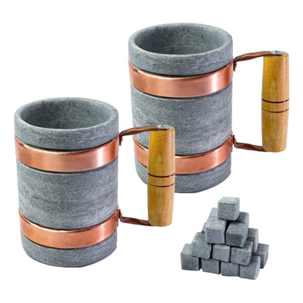 Kit 2 Canecas Alça De Cobre Pedra Sabão 350 Ml - 1