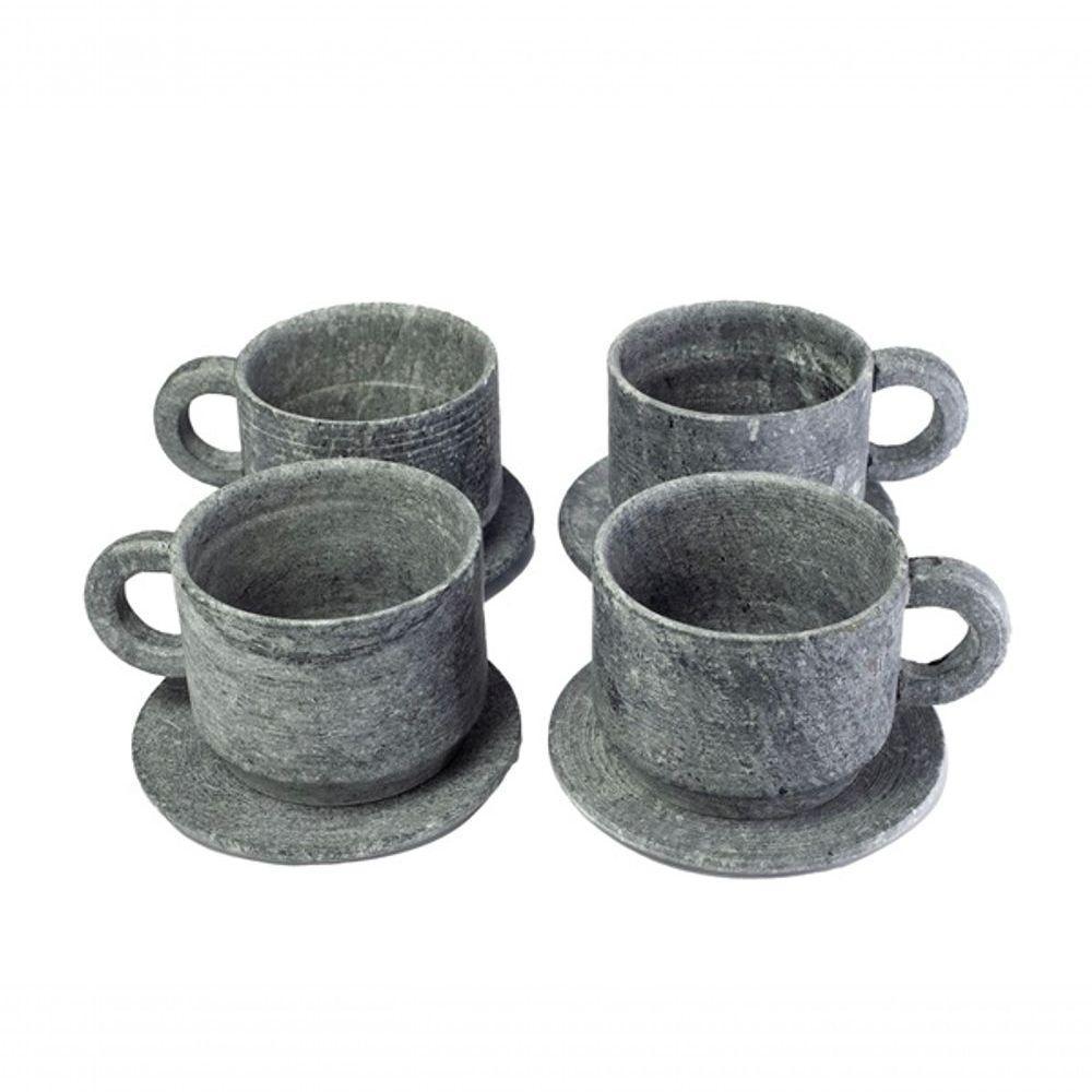 Kit 4 Xícaras De Pedra Sabão De Chá 200 Ml Com Pires - 4