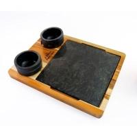 Tábua Quadrada E Duas Cumbucas Com Suporte De Madeira 20x20cm - 1