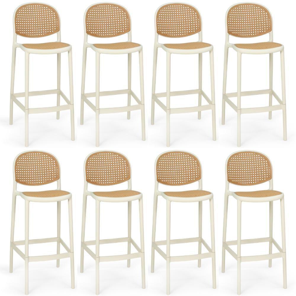 Kit 8 Banqueta Alta Com Encosto Roma Em Polipropileno - Nude - 1