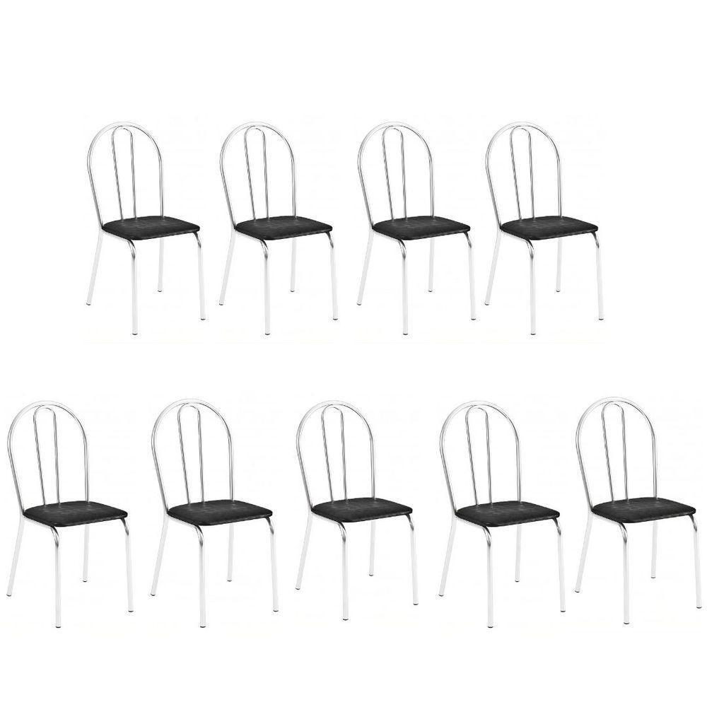 Kit 9 Cadeiras Lisboa Cromada Para Cozinha Ou área Gourmet-assento Sintético Preto - 1