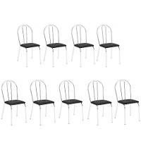 Kit 9 Cadeiras Lisboa Cromada Para Cozinha Ou área Gourmet-assento Sintético Preto - 1