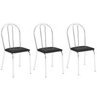 Kit 3 Cadeiras Lisboa Cromada Para Cozinha Ou área Gourmet-assento Sintético Preto - 1