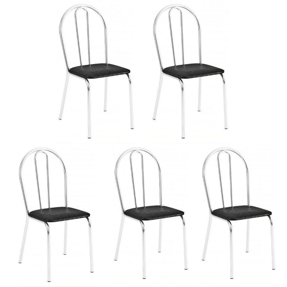 Kit 5 Cadeiras Lisboa Cromada Para Cozinha Ou área Gourmet-assento Sintético Preto - 1