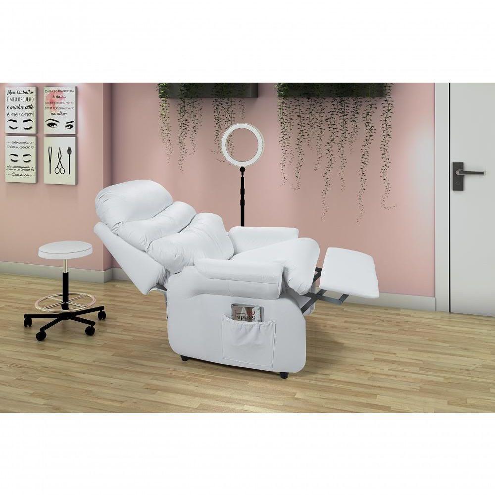 Poltrona Reclinável Barão Sobrancelha Corano Com Mocho E Assento De Elevação Branco 036 - 1