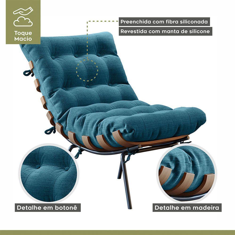 Poltrona E Puff M06 Estrutura Em Ferro Mais Decor Preto/azul - 3