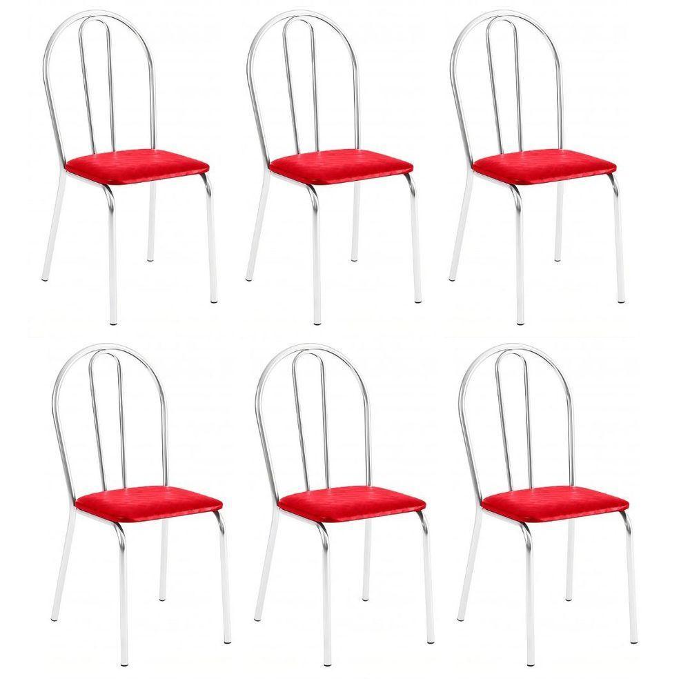 Kit 6 Cadeiras Lisboa Cromada Para Cozinha Ou área Gourmet-assento Sintético Vermelho - 1