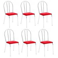 Kit 6 Cadeiras Lisboa Cromada Para Cozinha Ou área Gourmet-assento Sintético Vermelho - 1