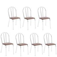 Kit 7 Cadeiras Lisboa Cromada Para Cozinha Ou área Gourmet-assento Sintético Marrom - 1
