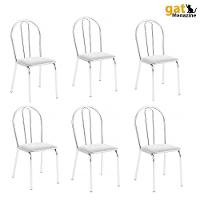 Kit 6 Cadeiras Lisboa Cromada Para Cozinha Ou área Gourmet-assento Sintético Branco - 1