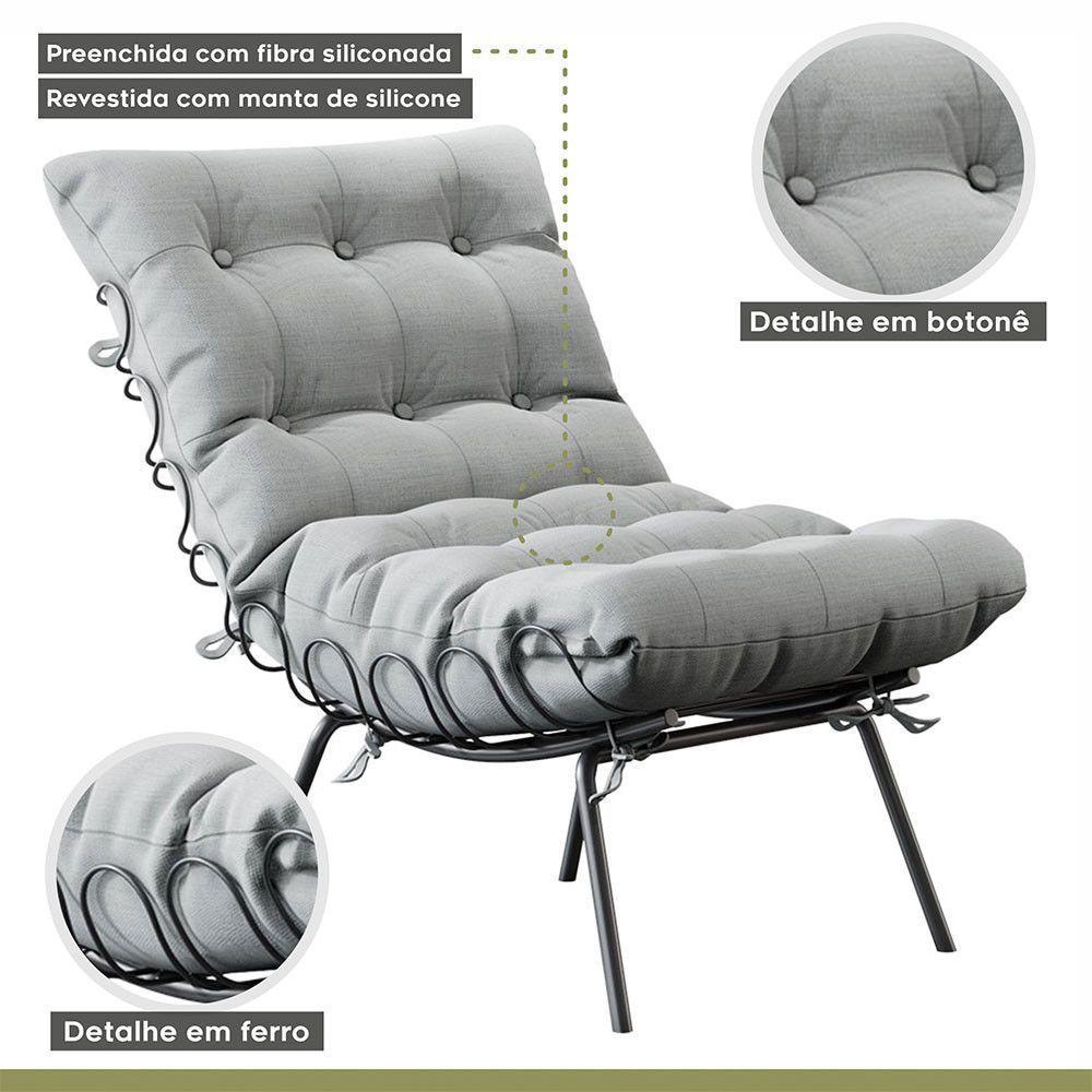 Poltrona E Puff M07 Estrutura Em Ferro Mais Decor Preto/cinza - 7