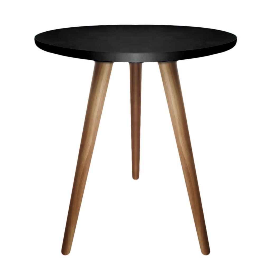 Kit 2un Mesas De Canto Lateral Redonda Para Sala Pé Palito Retrô Preto - 4