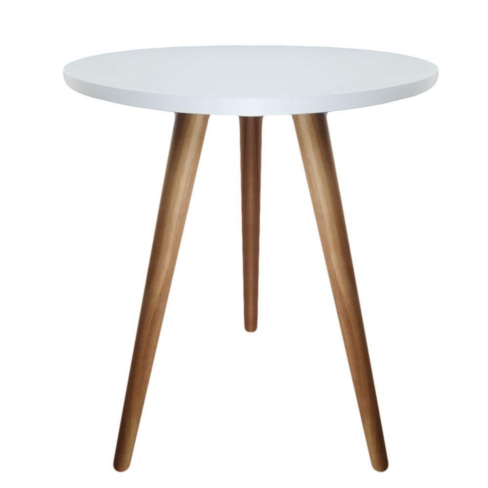 Kit 2un Mesas De Canto Lateral Redonda Para Sala Pé Palito Retrô Branco - 5