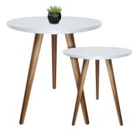 Kit 2un Mesas De Canto Lateral Redonda Para Sala Pé Palito Retrô Branco - 1