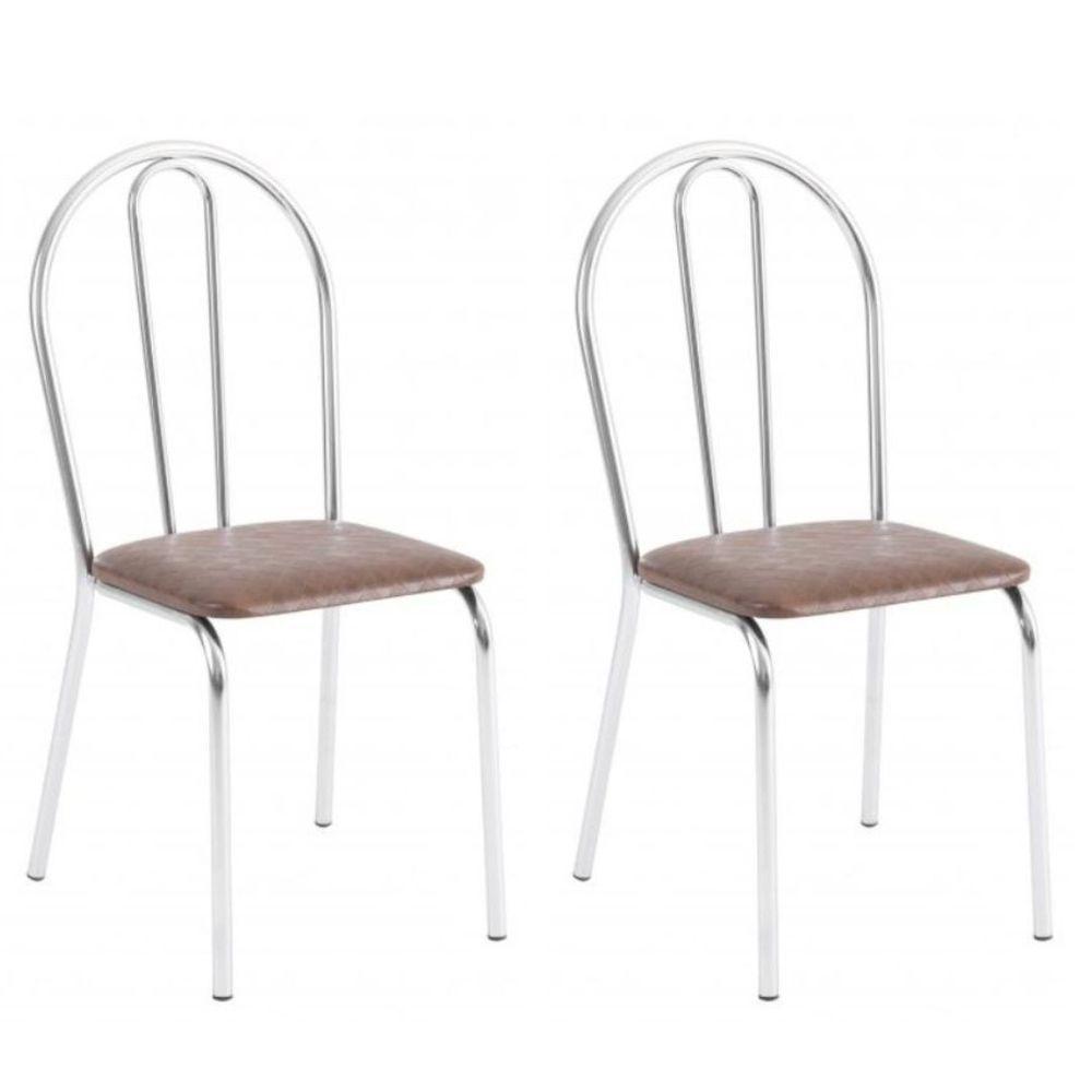 Kit 2 Cadeiras Lisboa Cromada Para Cozinha Ou área Gourmet-assento Sintético Marrom - 1