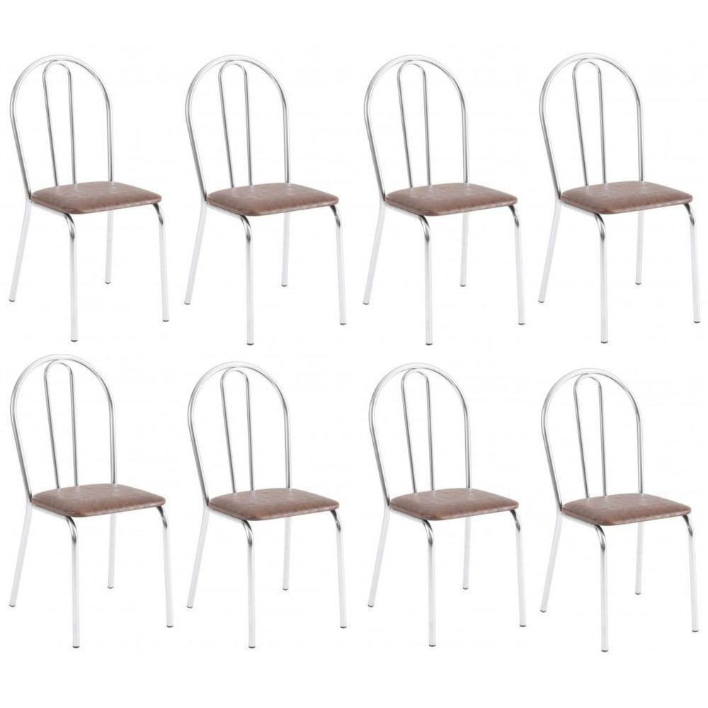 Kit 8 Cadeiras Lisboa Cromada Para Cozinha Ou área Gourmet-assento Sintético Marrom - 1